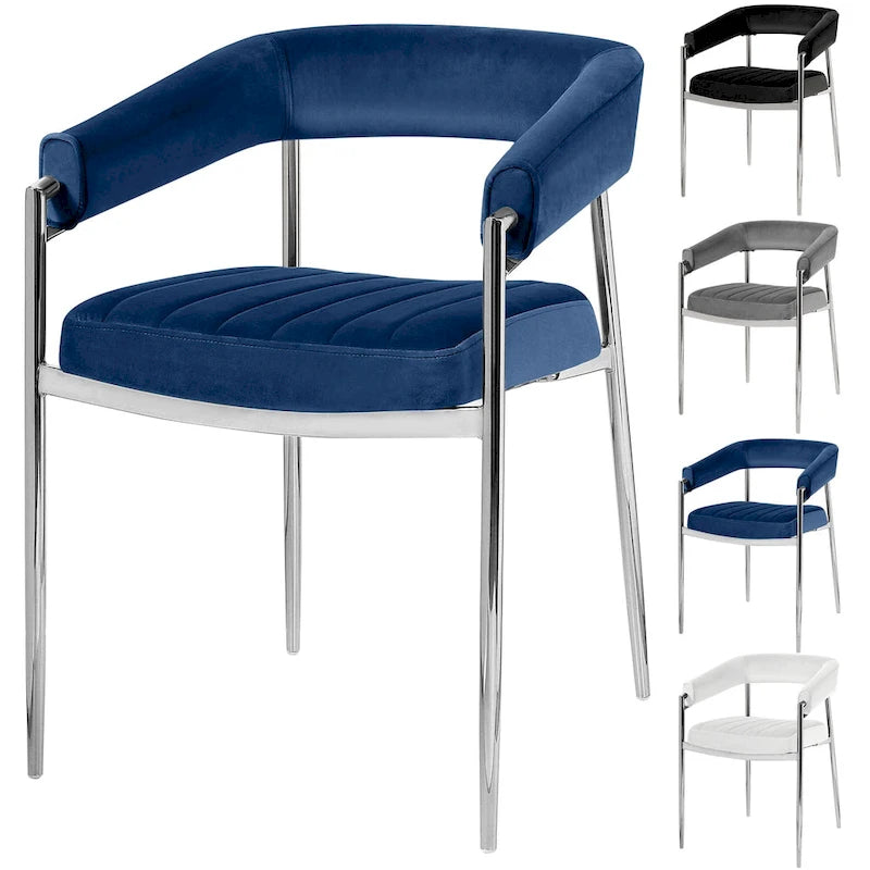 Chaise de salle à manger en velours avec accoudoirs et pieds en métal chromé