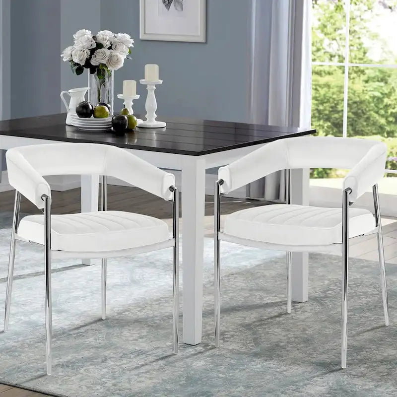 Chaise de salle à manger en velours avec accoudoirs et pieds en métal chromé