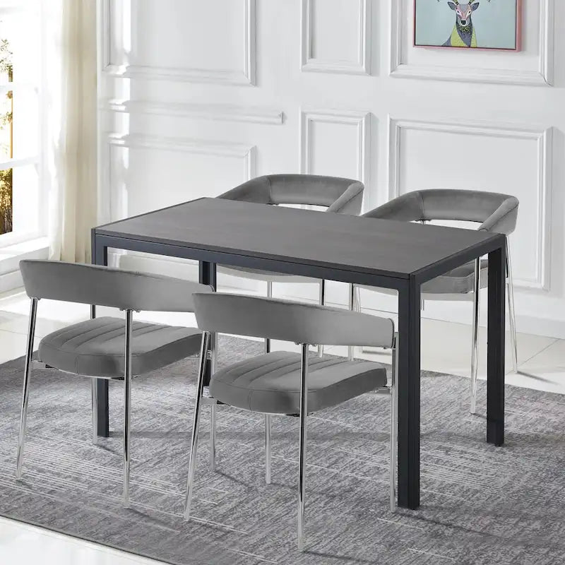 Chaise de salle à manger en velours avec accoudoirs et pieds en métal chromé
