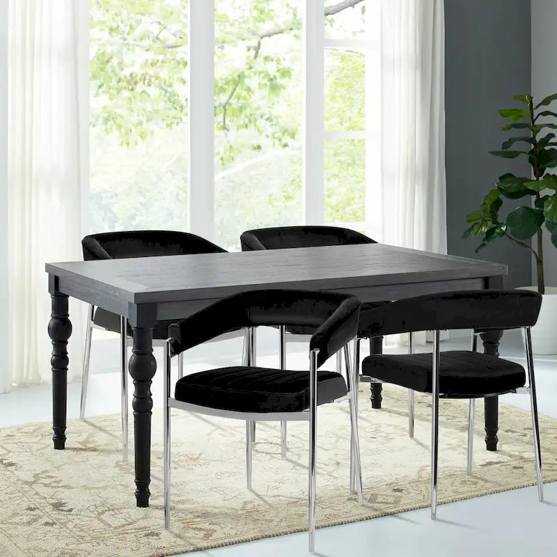 Chaise de salle à manger en velours avec accoudoirs et pieds en métal chromé