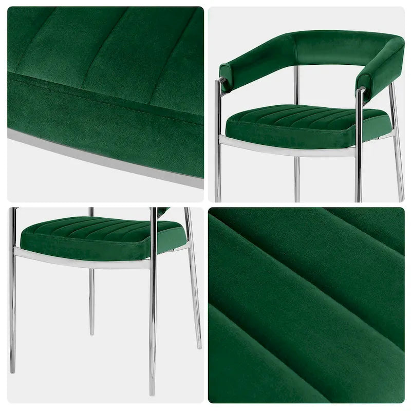 Chaise de salle à manger en velours avec accoudoirs et pieds en métal chromé