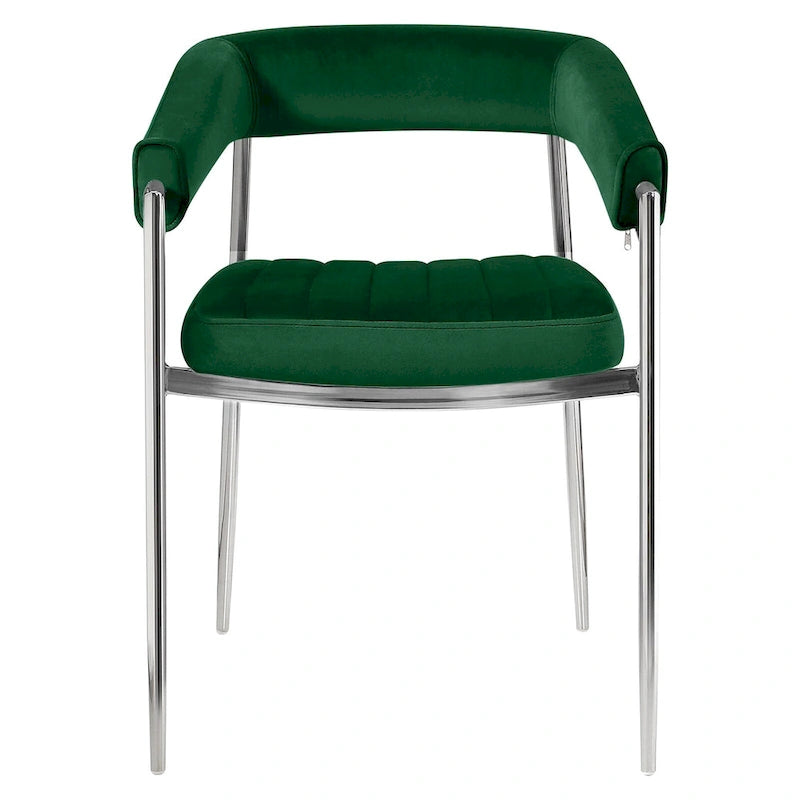 Chaise de salle à manger en velours avec accoudoirs et pieds en métal chromé