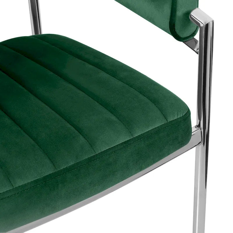 Chaise de salle à manger en velours avec accoudoirs et pieds en métal chromé