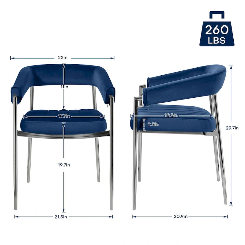 Chaise de salle à manger en velours avec accoudoirs et pieds en métal chromé