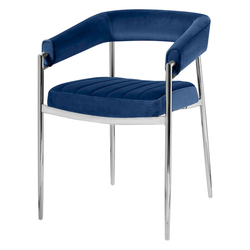 Chaise de salle à manger en velours avec accoudoirs et pieds en métal chromé
