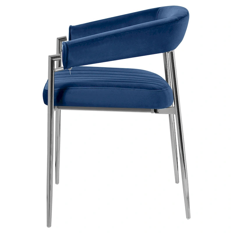 Chaise de salle à manger en velours avec accoudoirs et pieds en métal chromé