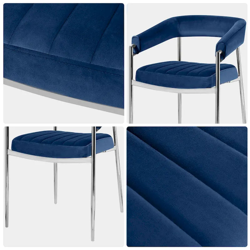 Chaise de salle à manger en velours avec accoudoirs et pieds en métal chromé