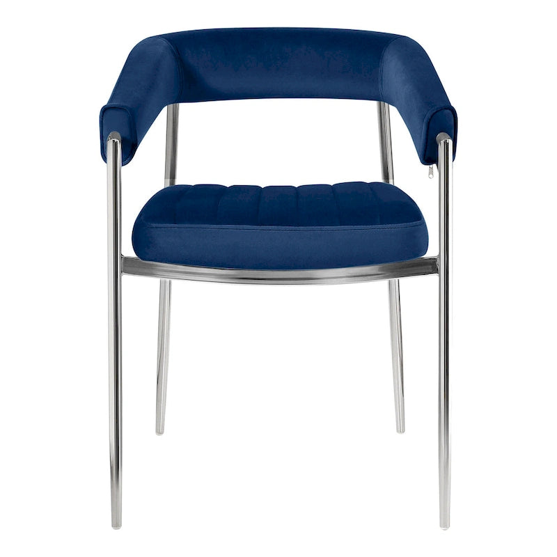 Chaise de salle à manger en velours avec accoudoirs et pieds en métal chromé