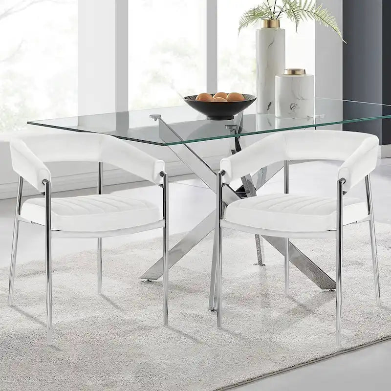 Chaise de salle à manger en velours avec accoudoirs et pieds en métal chromé