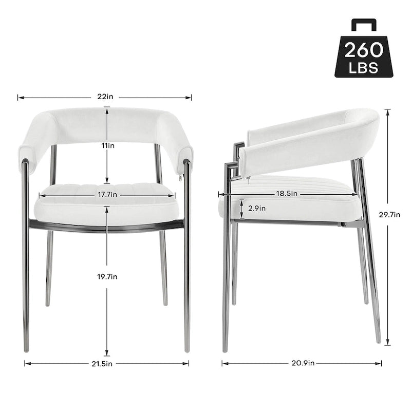 Chaise de salle à manger en velours avec accoudoirs et pieds en métal chromé