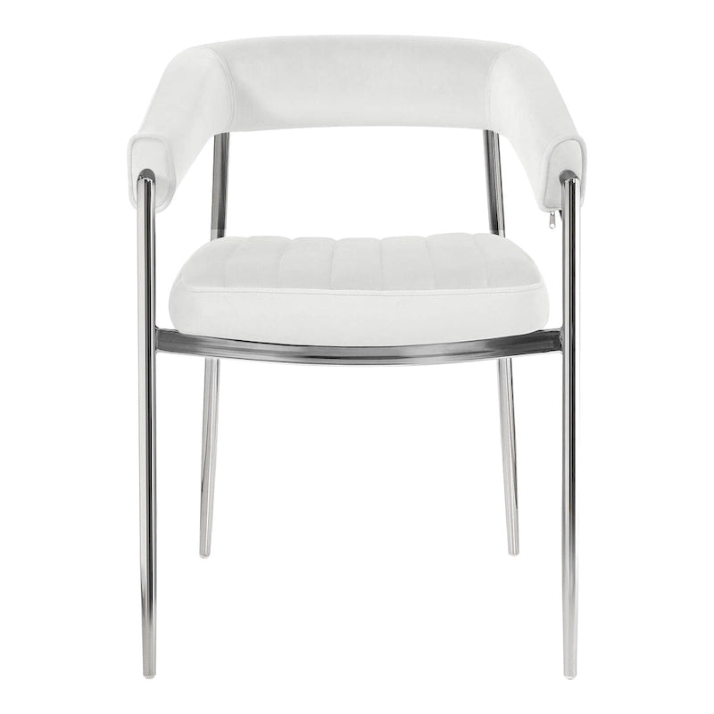 Chaise de salle à manger en velours avec accoudoirs et pieds en métal chromé