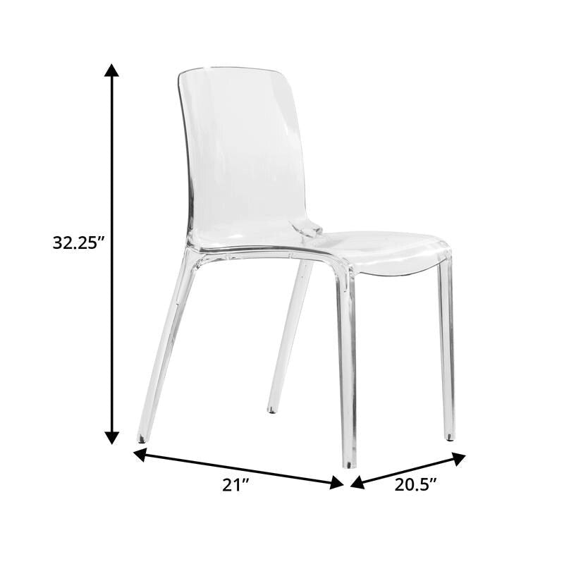 Chaise de salle à manger empilable en acrylique, minimaliste, en plastique, moderne, avec dossier intégral, transparente, d'appoint, pour cuisine, lot de 2