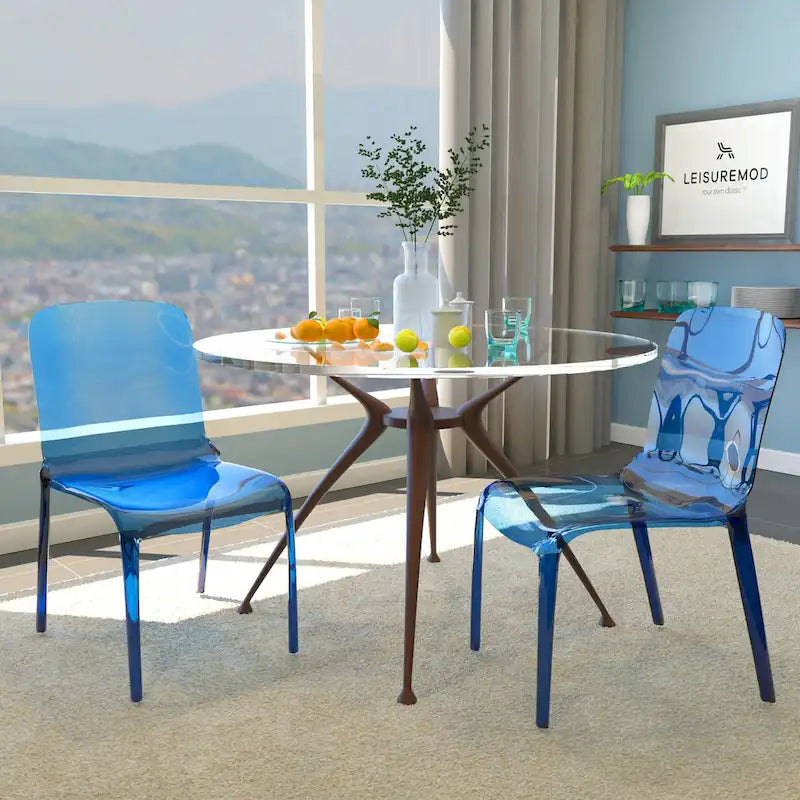 Chaise de salle à manger empilable en acrylique, minimaliste, en plastique, moderne, avec dossier intégral, transparente, d'appoint, pour cuisine, lot de 2
