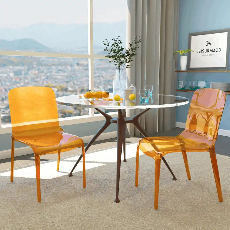 Chaise de salle à manger empilable en acrylique, minimaliste, en plastique, moderne, avec dossier intégral, transparente, d'appoint, pour cuisine, lot de 2