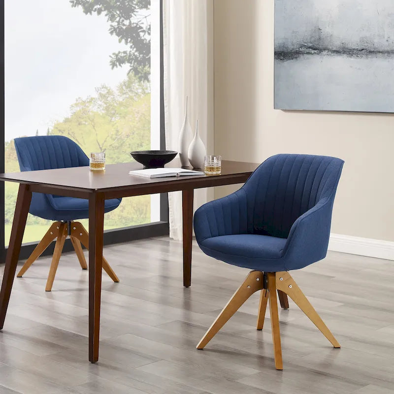 Lot de 2 chaises de salle à manger pivotantes Art Leon de style Mid-century avec pieds en bois