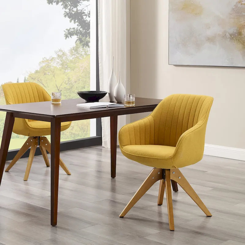 Lot de 2 chaises de salle à manger pivotantes Art Leon de style Mid-century avec pieds en bois