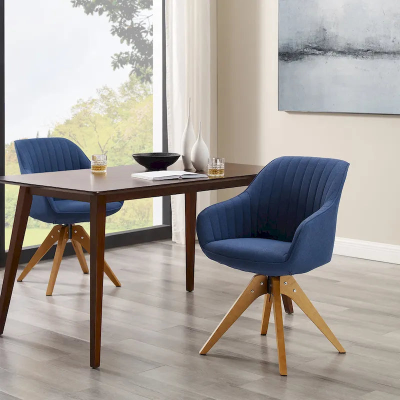 Lot de 2 chaises de salle à manger pivotantes Art Leon de style Mid-century avec pieds en bois