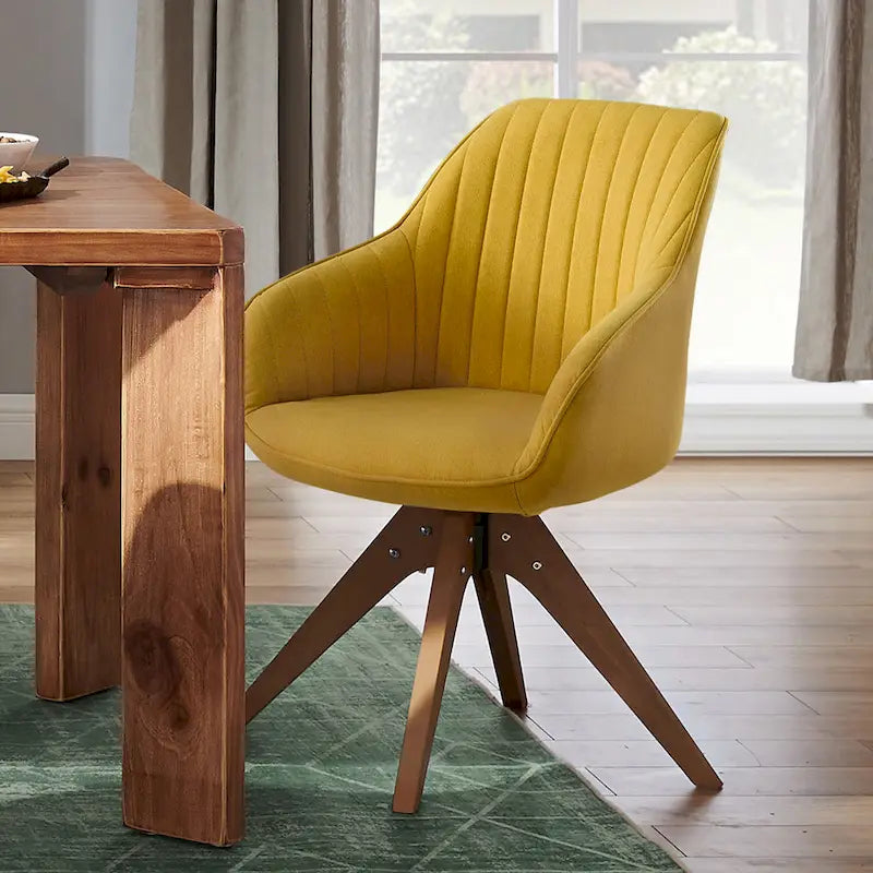Lot de 2 chaises de salle à manger pivotantes Art Leon de style Mid-century avec pieds en bois
