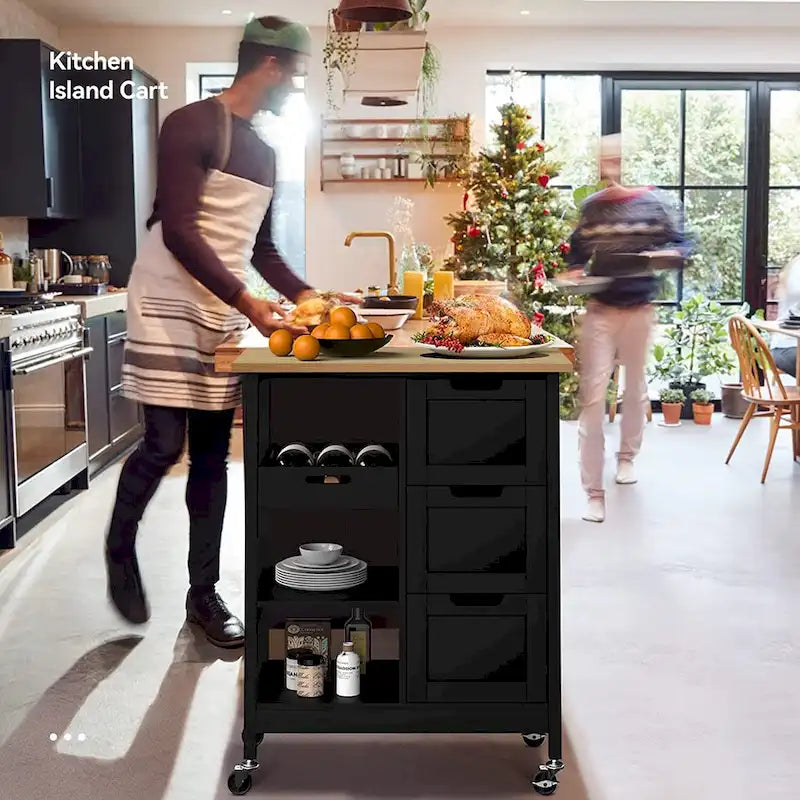 Desserte de Cuisine Roulante Chariot de Service à Roues avec Dessus en Bois