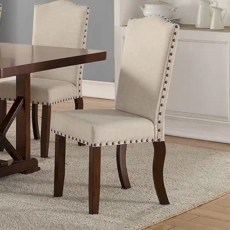 Chaises de salle à manger capitonnées crème, marron cerise (lot de 2)