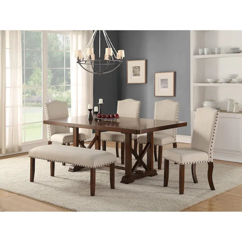 Chaises de salle à manger capitonnées crème, marron cerise (lot de 2)