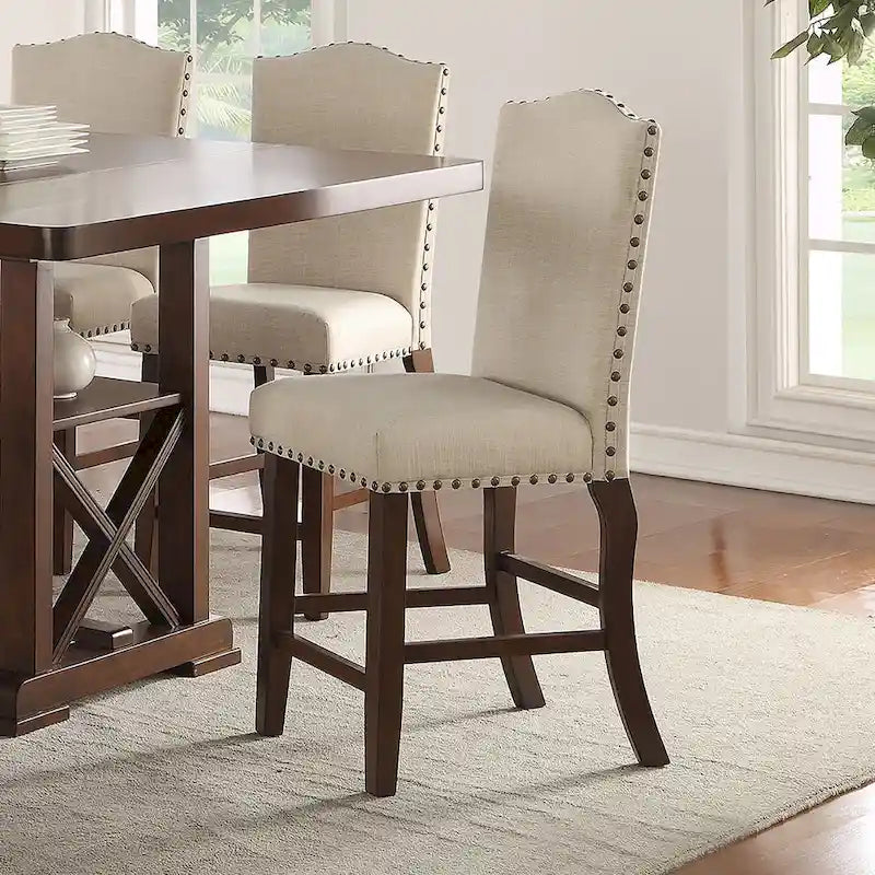 Chaises de salle à manger capitonnées crème, marron cerise (lot de 2)