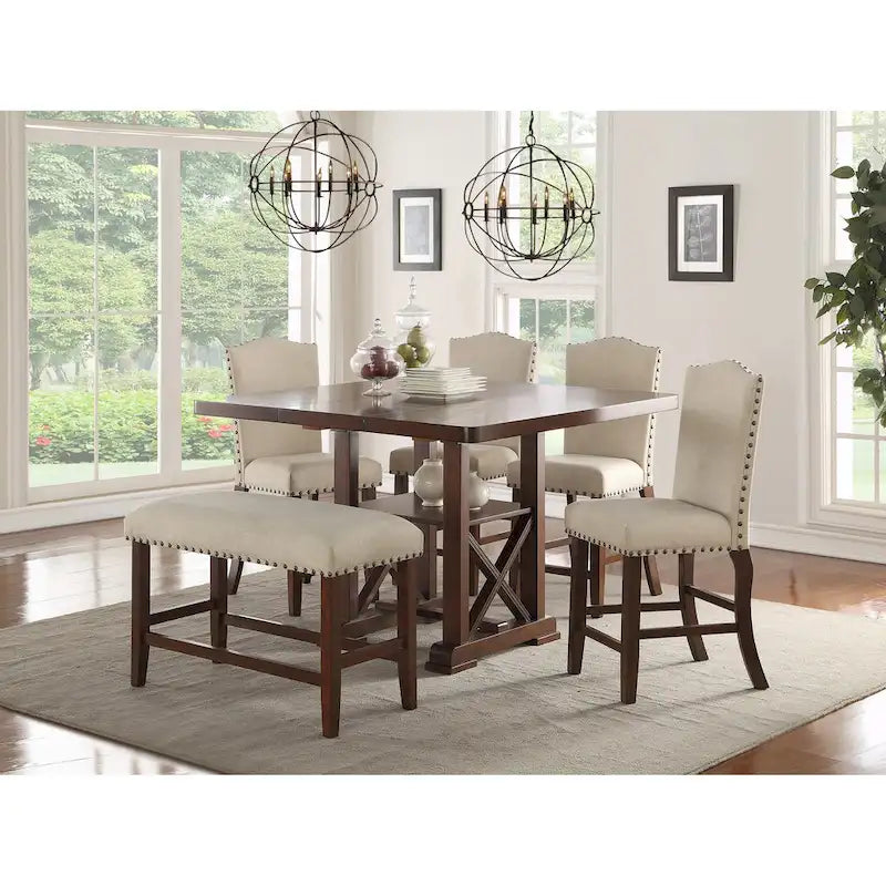 Chaises de salle à manger capitonnées crème, marron cerise (lot de 2)