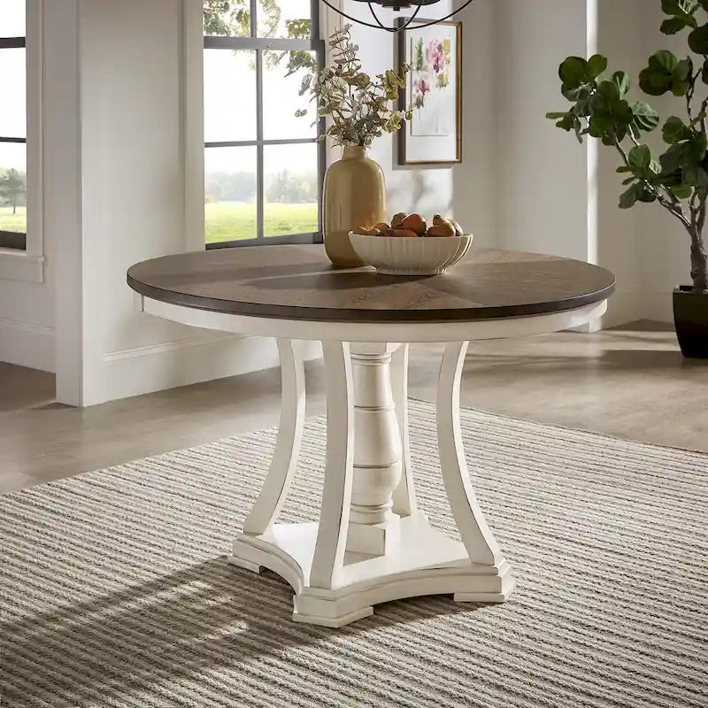 Ensemble de table à manger ronde Tournus bicolore en bois d'hévéa massif par iNSPIRE Q Classic