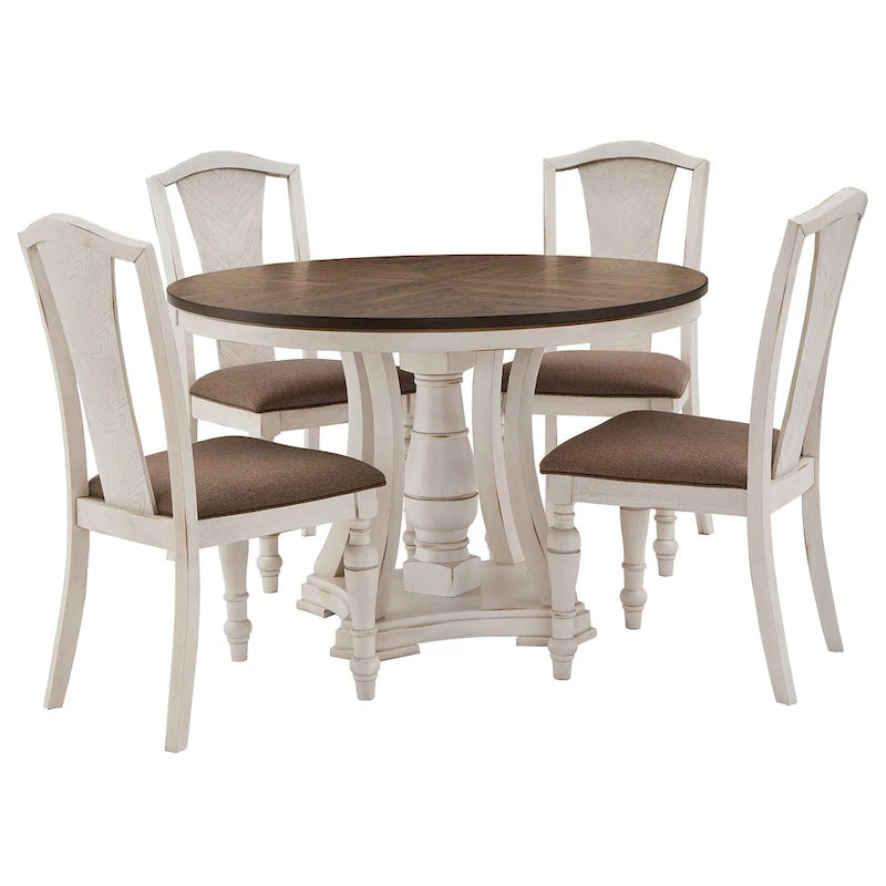 Ensemble de table à manger ronde Tournus bicolore en bois d'hévéa massif par iNSPIRE Q Classic