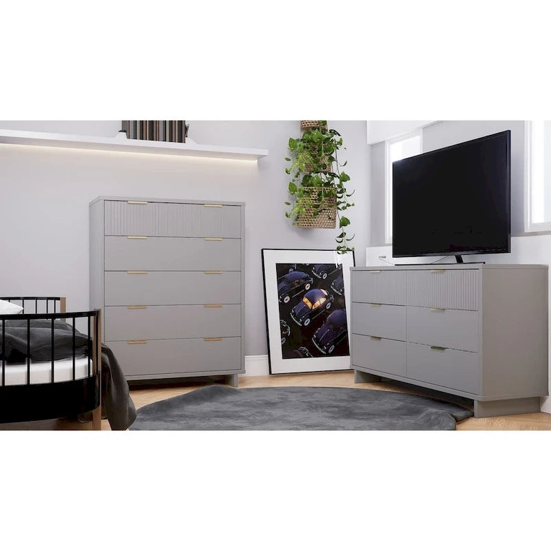 Ensemble commode haute et commode double 2 pièces Granville en bois massif moderne Manhattan Comfort