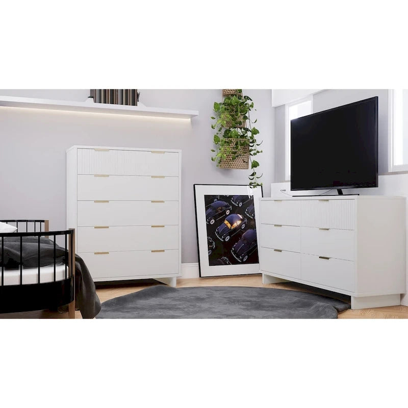 Ensemble commode haute et commode double 2 pièces Granville en bois massif moderne Manhattan Comfort