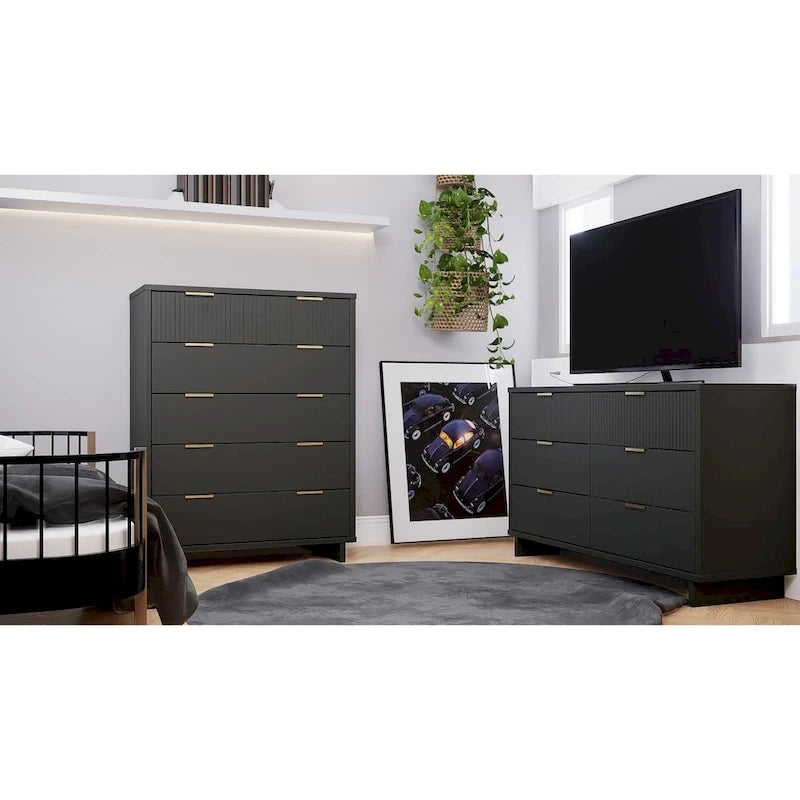 Ensemble commode haute et commode double 2 pièces Granville en bois massif moderne Manhattan Comfort