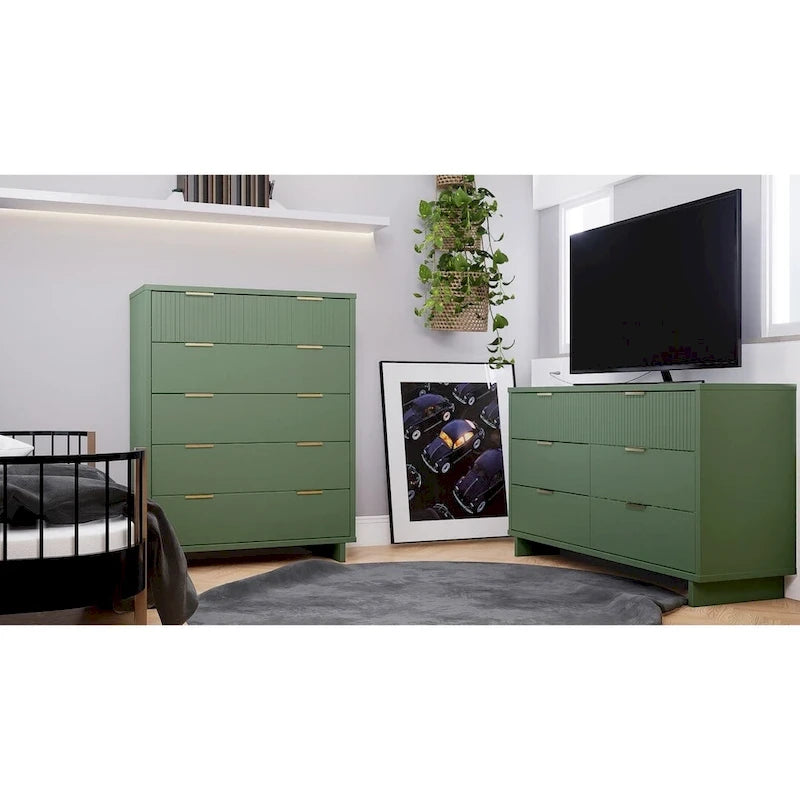 Ensemble commode haute et commode double 2 pièces Granville en bois massif moderne Manhattan Comfort