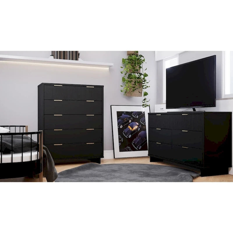 Ensemble commode haute et commode double 2 pièces Granville en bois massif moderne Manhattan Comfort