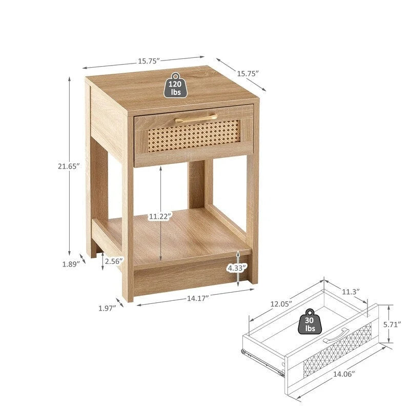 Table de chevet en bois de 15,75 po avec tiroir de rangement, table d'appoint pour salon