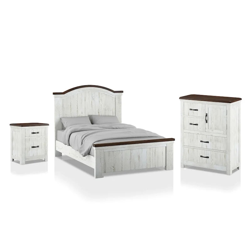 Ensemble de chambre à coucher 3 pièces en pin blanc Ynez Farmhouse avec port USB par Furniture of America