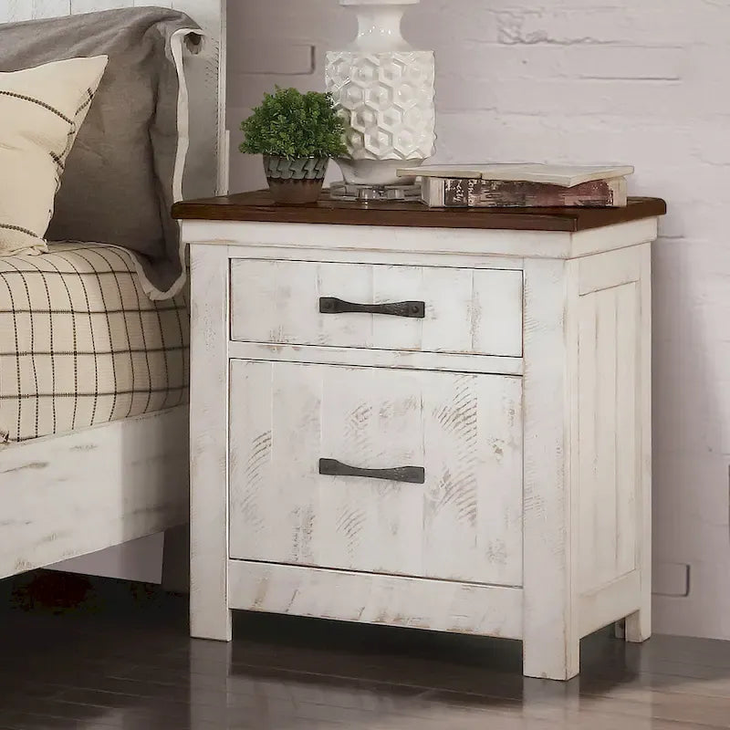 Ensemble de chambre à coucher 3 pièces en pin blanc Ynez Farmhouse avec port USB par Furniture of America