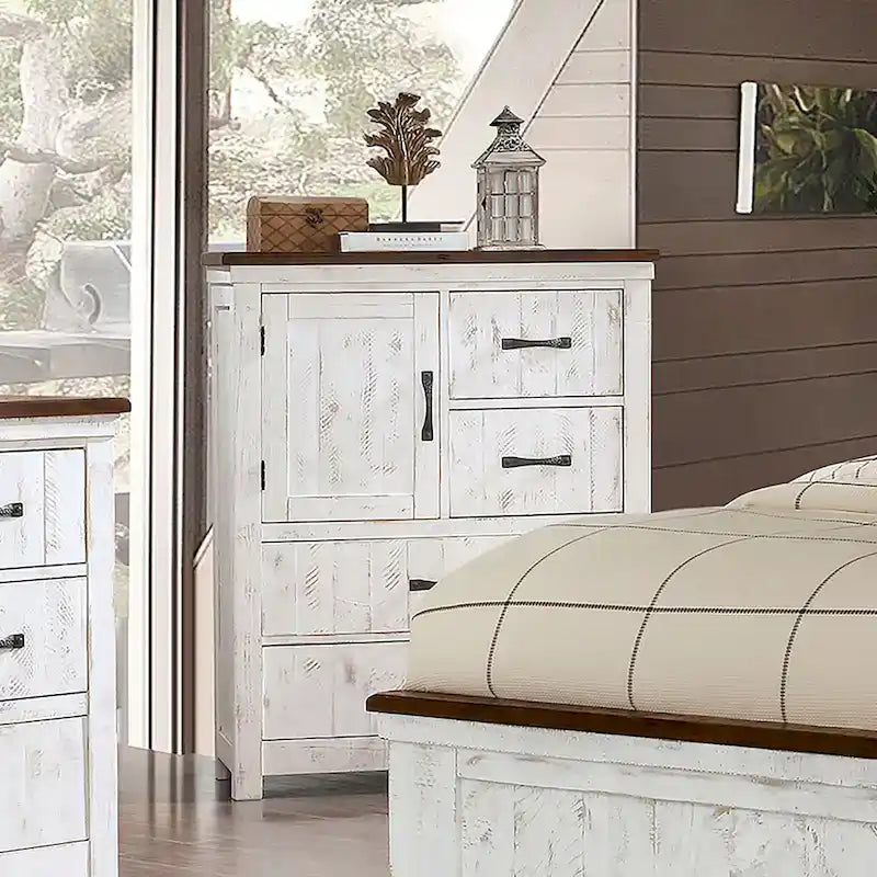 Ensemble de chambre à coucher 3 pièces en pin blanc Ynez Farmhouse avec port USB par Furniture of America