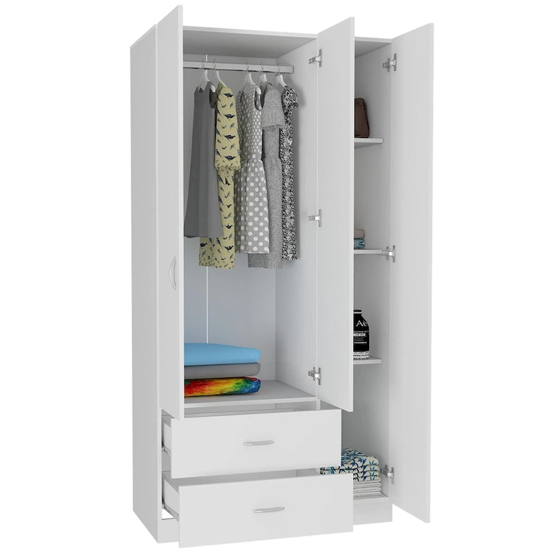 Armoire 3 portes FM Furniture Eureka avec 2 tiroirs, étagères intérieures et tringle