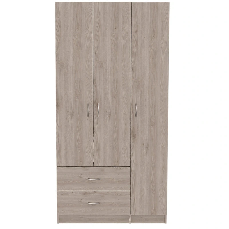 Armoire 3 portes FM Furniture Eureka avec 2 tiroirs, étagères intérieures et tringle