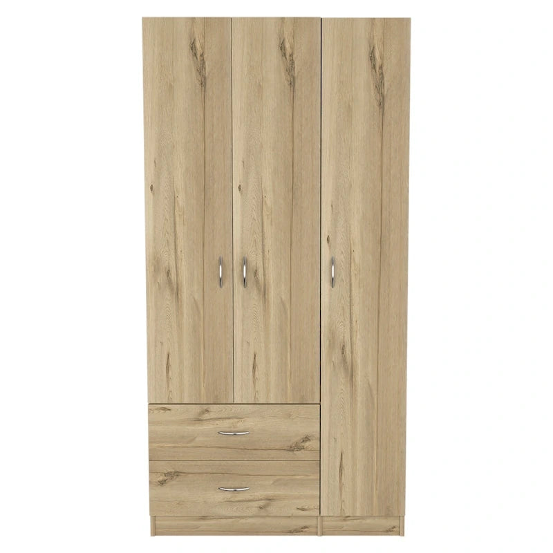 Armoire 3 portes FM Furniture Eureka avec 2 tiroirs, étagères intérieures et tringle