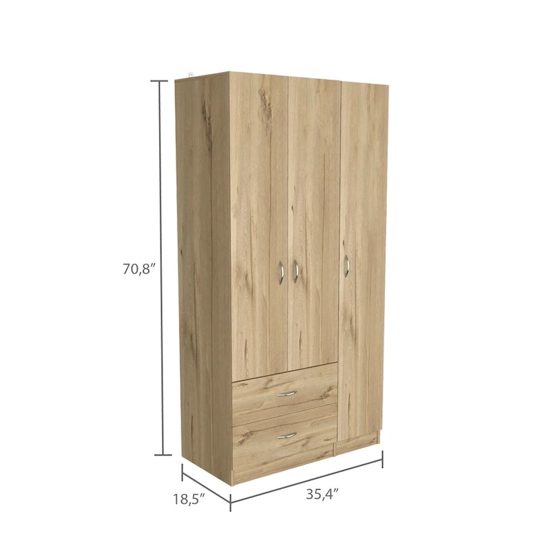 Armoire 3 portes FM Furniture Eureka avec 2 tiroirs, étagères intérieures et tringle