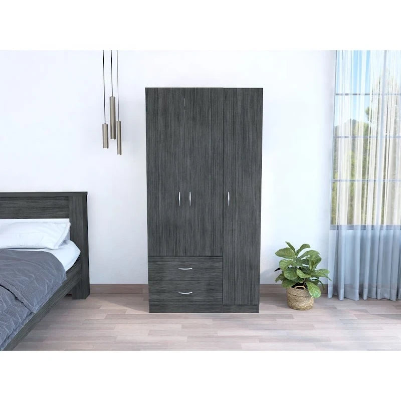 Armoire 3 portes FM Furniture Eureka avec 2 tiroirs, étagères intérieures et tringle