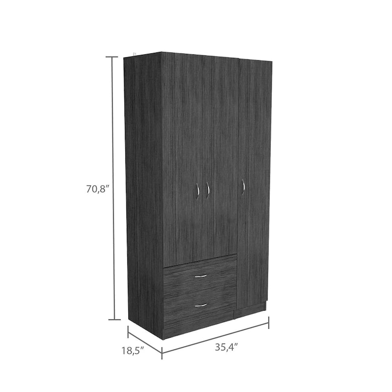 Armoire 3 portes FM Furniture Eureka avec 2 tiroirs, étagères intérieures et tringle