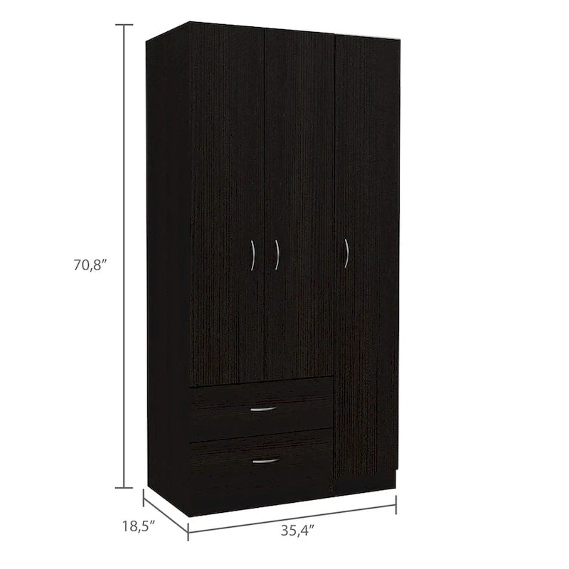 Armoire 3 portes FM Furniture Eureka avec 2 tiroirs, étagères intérieures et tringle