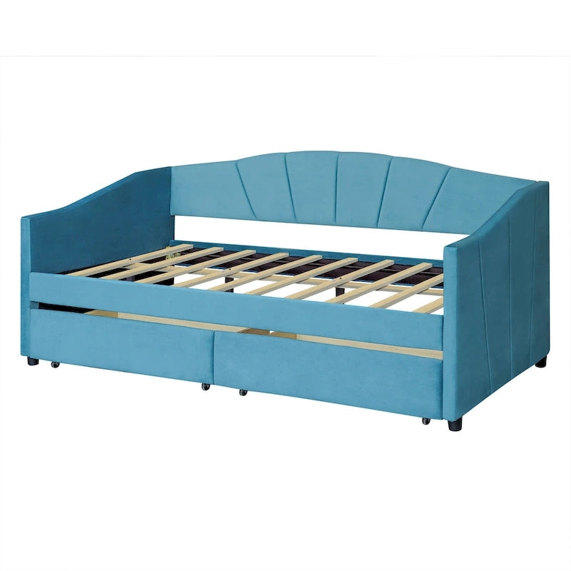 Nestfair Lit de repos rembourré Taille double avec deux tiroirs et support à lattes en bois