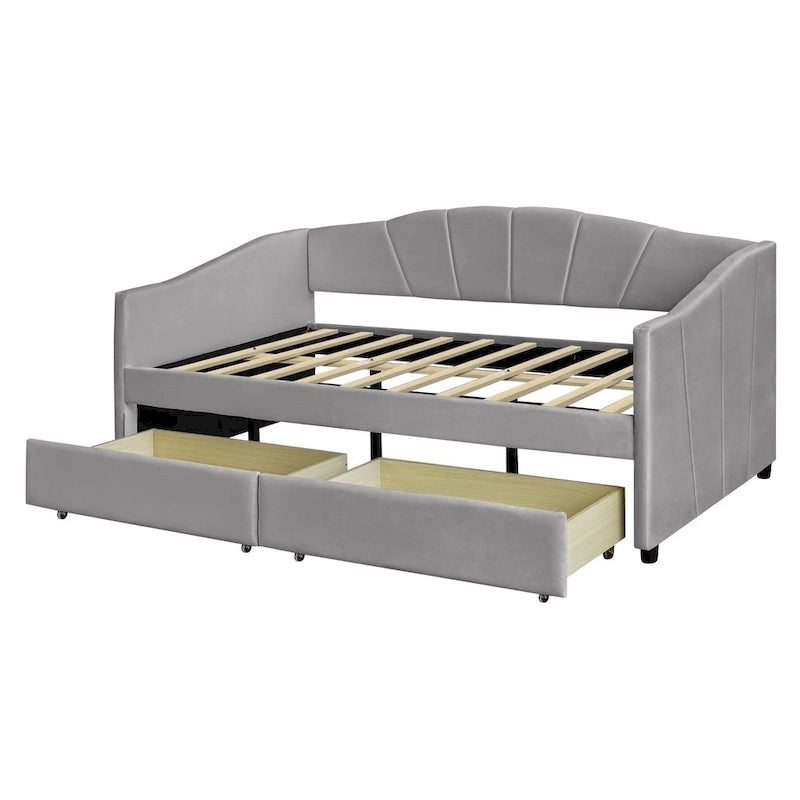 Nestfair Lit de repos rembourré Taille double avec deux tiroirs et support à lattes en bois