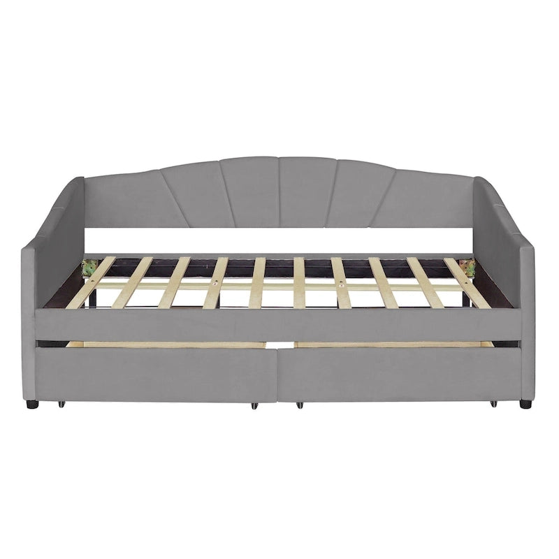 Nestfair Lit de repos rembourré Taille double avec deux tiroirs et support à lattes en bois