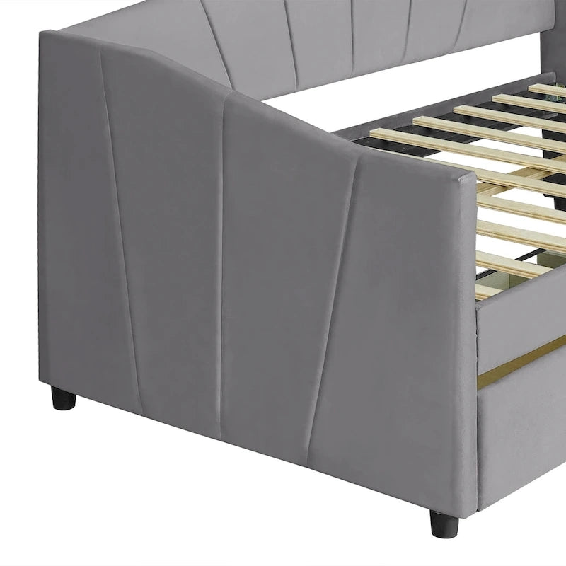 Nestfair Lit de repos rembourré Taille double avec deux tiroirs et support à lattes en bois