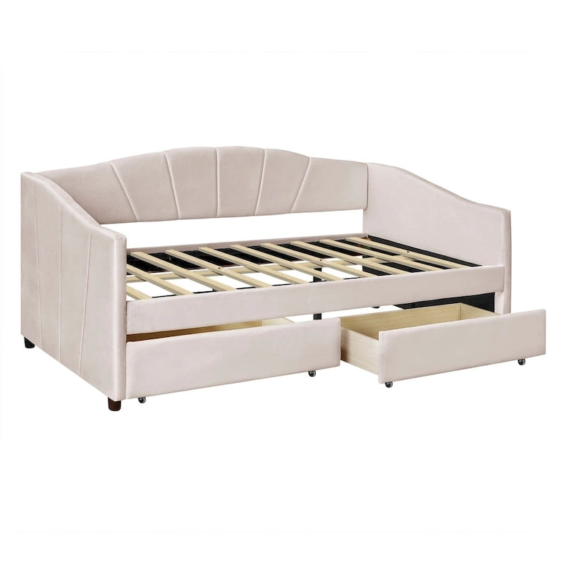 Nestfair Lit de repos rembourré Taille double avec deux tiroirs et support à lattes en bois